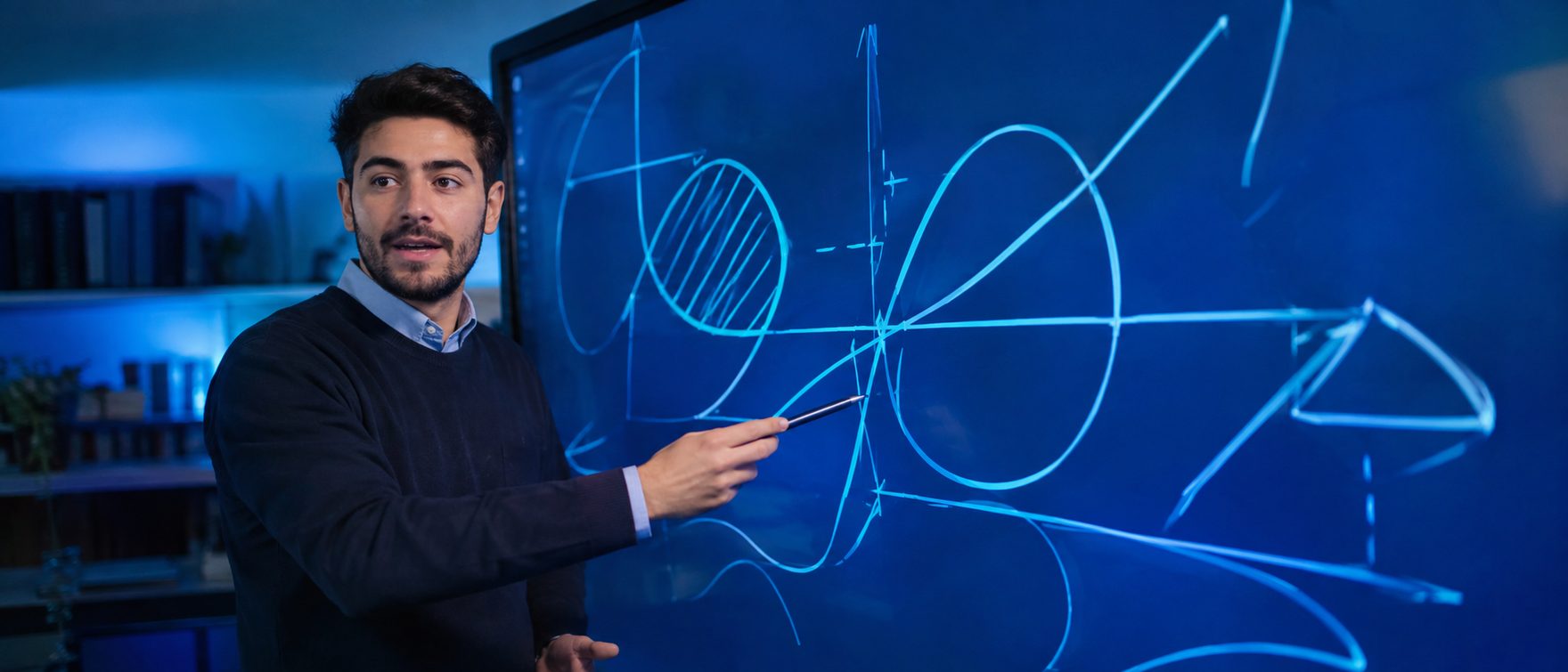 Profesor explicando en una pizarra digital interactiva