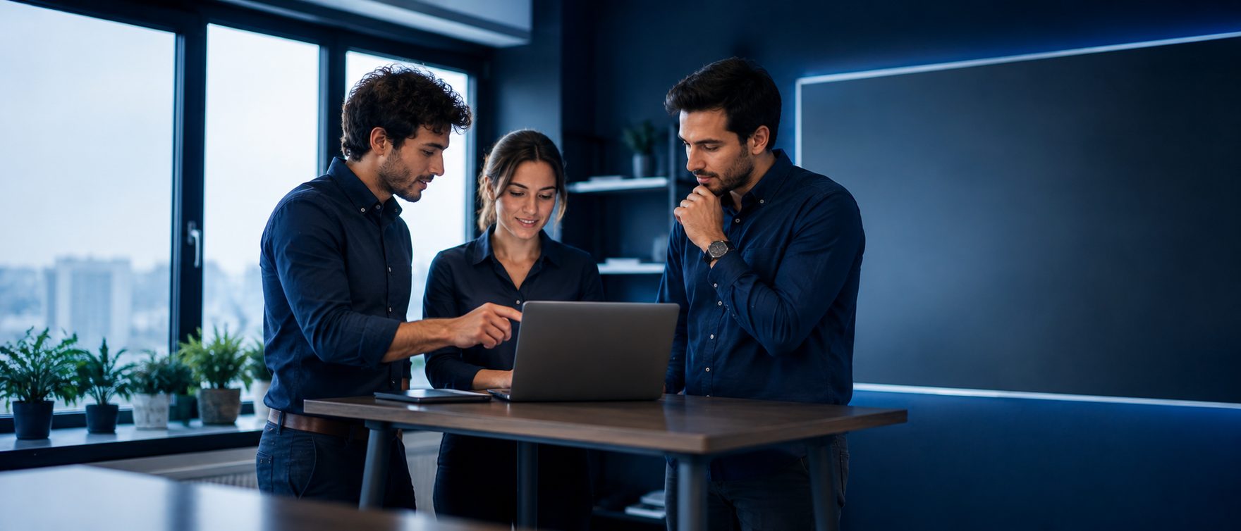 Equipo de profesores de ciencias exactas trabajando juntos